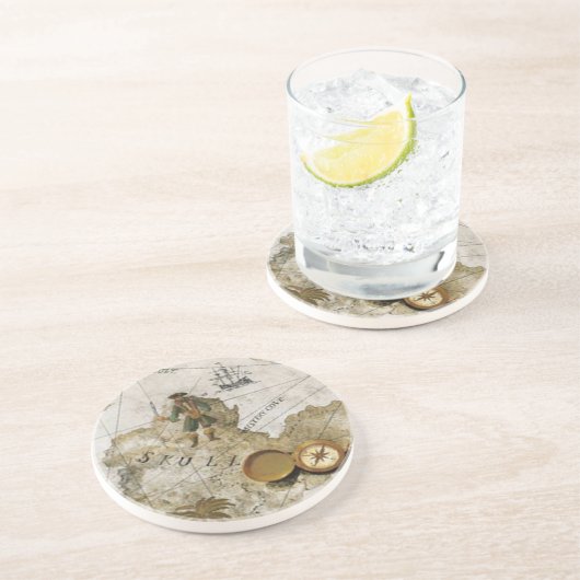 En Grès Dessous de verre Pirate Map (Côté)