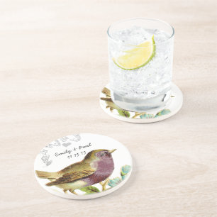 En Grès Dessous de verre Plum Vintage Love Bird