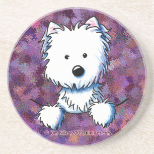 En Grès Dessous de verre pourpres de Westie de poche