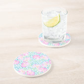 En Grès Dessous de verre rond de grès, Roses et papillons (Côté)