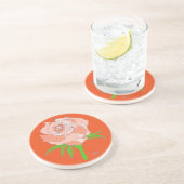 En Grès Dessous de verre - Rose dans les tons orange (Côté)