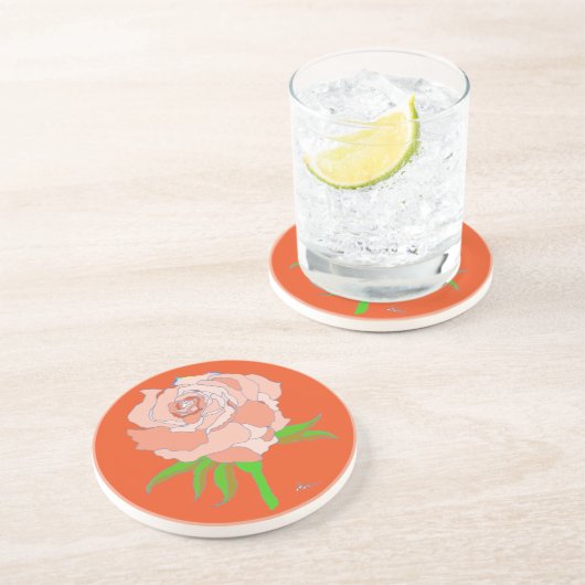 En Grès Dessous de verre - Rose dans les tons orange (Côté)