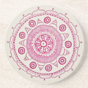 En Grès Dessous de verre roses de mandala