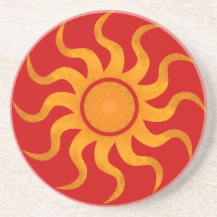 En Grès Dessous de verre Sun 6 - Arrière - plan rouge