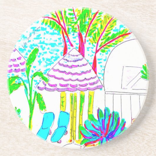 En Grès Dessous de verre tropical au bord de la piscine (Devant)