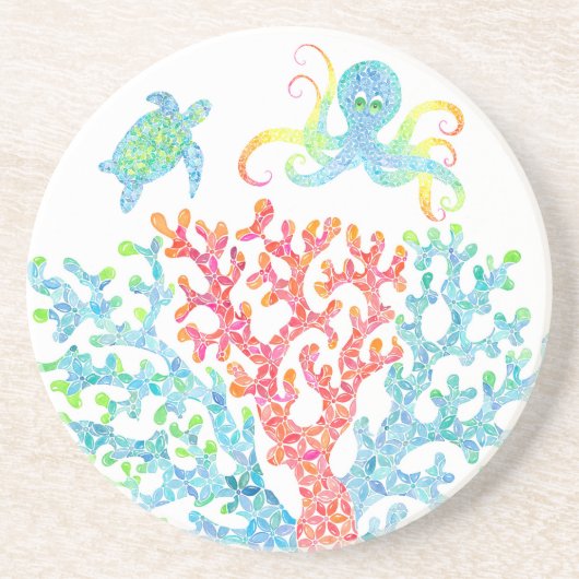 En Grès Dessous de verre tropical de corail (Devant)