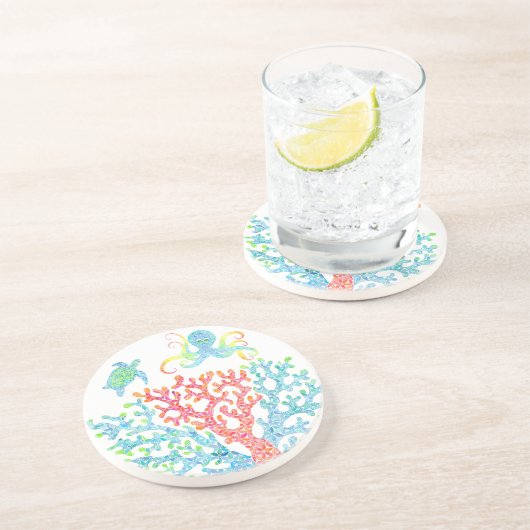 En Grès Dessous de verre tropical de corail (Côté)