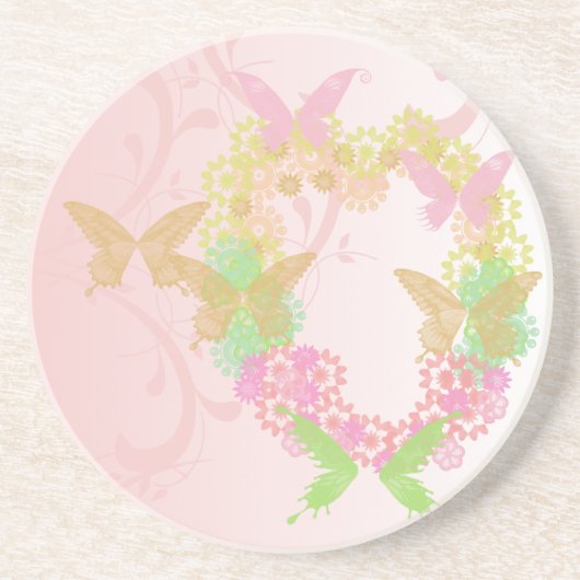 En Grès Dessous de verre Valentin avec Fleurs et Papillons (Devant)