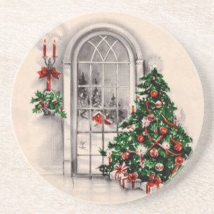 En Grès Dessous de verre Vintage de la fenêtre de Noël