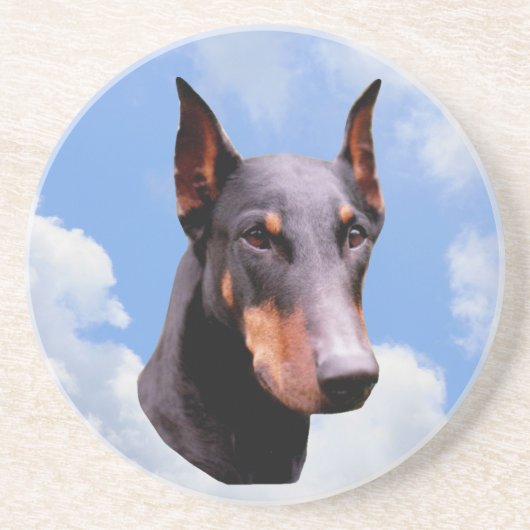 En Grès Doberman visage chien Dessous de verre animal (Devant)