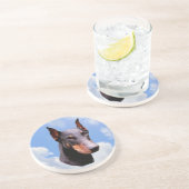 En Grès Doberman visage chien Dessous de verre animal (Côté)