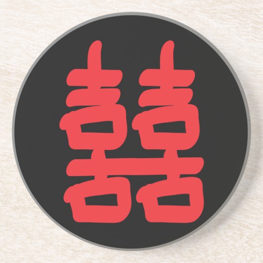 En Grès Double Bonheur dans le Dessous de verre rouge (Devant)