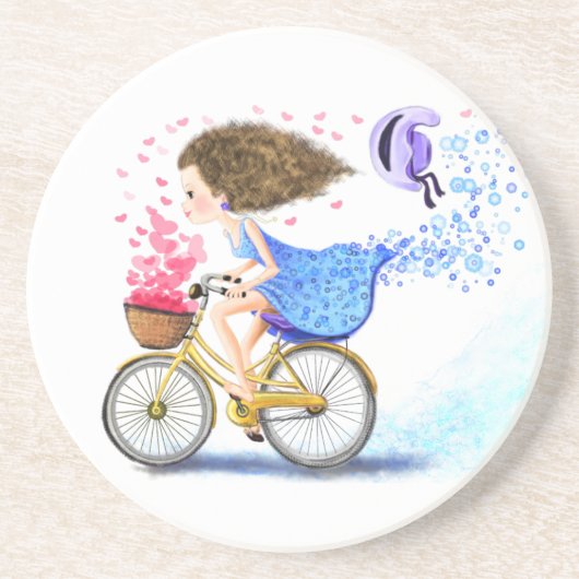 En Grès Fille Sur Un Dessous de verre Vélo Romantique Cade (Devant)