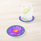 En Grès Fleur de lotus violette sur dessous de verre bleu (Côté)