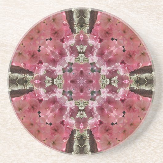 En Grès Fleurs roses Kaleidoscope Dessous de verre floral (Devant)