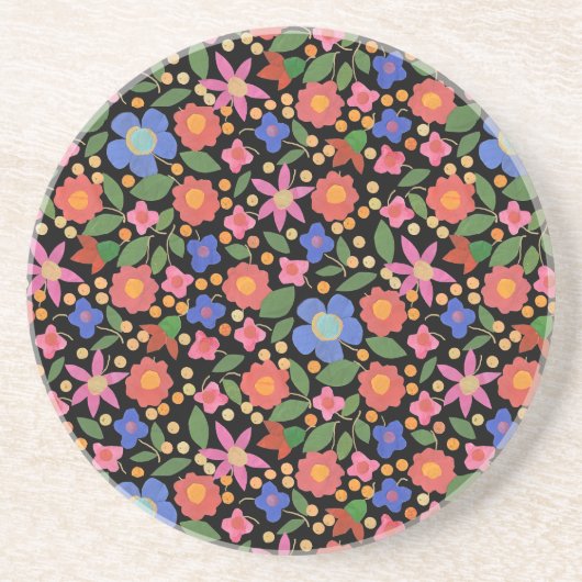 En Grès Flore style art populaire sur Dessous de verre de (Devant)