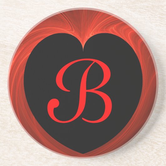 En Grès Fractal Heart Series-7 — dessous de verre rouge (Devant)