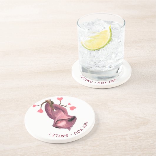 En Grès Funny Romantic Sloth Smile Dessous de verre (Côté)