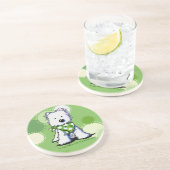 En Grès Green Dots Westie Chien Dessous de verre (Côté)