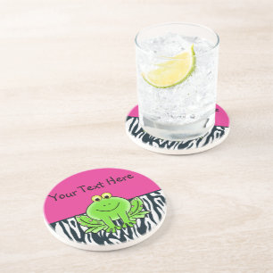 En Grès Grenouille sur le Dessous de verre Zebra Stripes