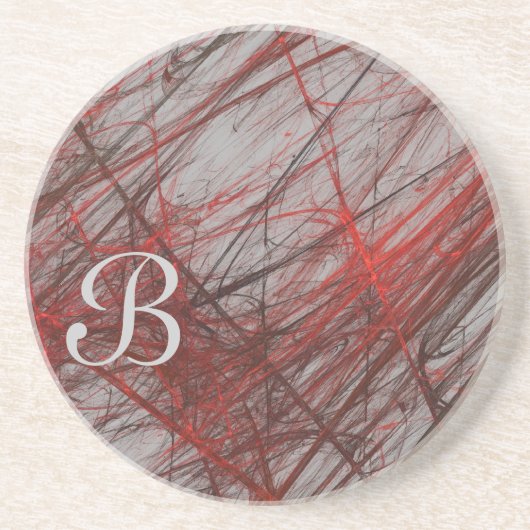 En Grès Grunge fractale série-1 — dessous de verre rouge—1 (Devant)