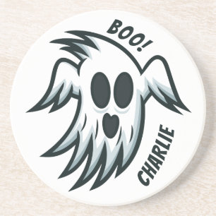 En Grès Halloween Ghosts nom personnalisé dessous de verre