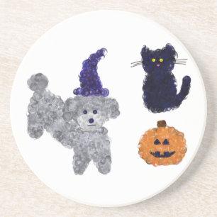En Grès Halloween Gris Poodle #2 Dessous de verre