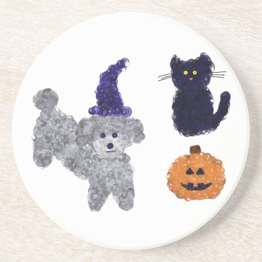 En Grès Halloween Gris Poodle #2 Dessous de verre (Devant)