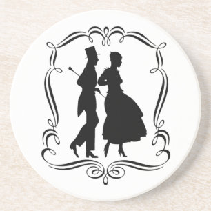 En Grès Homme Femme Silhouette Dessous de verre d'art Vint