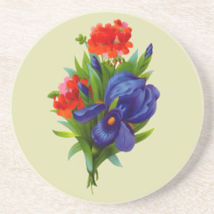 En Grès Iris Flower Bouquet Dessous de verre d'art Vintage