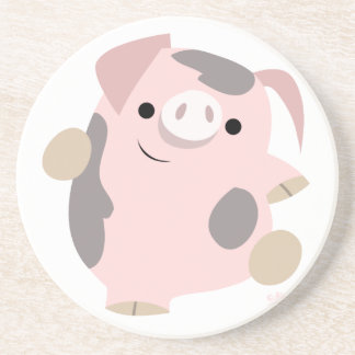 En Grès Joli caricature Dessous de verre de cochon dansant