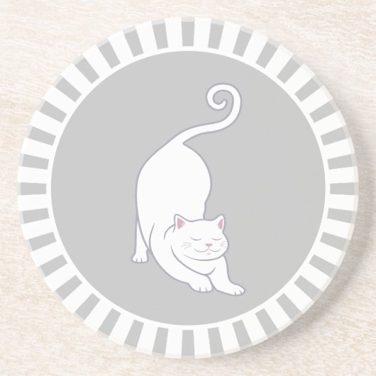 En Grès Joli chaton blanc sur dessous de verre gris et bla (Devant)