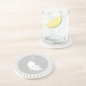 En Grès Joli chaton blanc sur dessous de verre gris et bla (Côté)