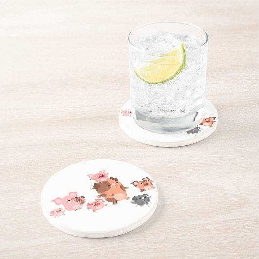 En Grès Joli Dessous de verre de la famille de cochon de d (Côté)