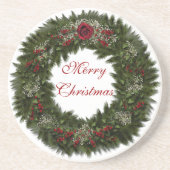 En Grès Joyeux Dessous de verre de couronne de Noël (Devant)