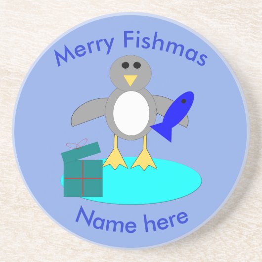 En Grès Joyeux Noël Pêche Dessous de verre de pingouin (Devant)