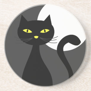 En Grès Le chat noir sous le Dessous de verre d'Halloween