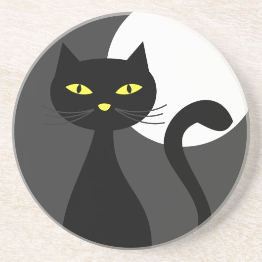 En Grès Le chat noir sous le Dessous de verre d'Halloween (Devant)