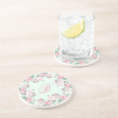 En Grès Monogramme dessous de verre Sandstone Floral roses (Côté)