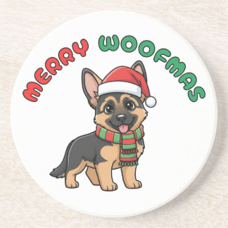 En Grès Noël berger allemand Dessous de verre : Joyeux Woo
