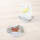 En Grès Noël, oiseau cardinal, neige, dessous de verre (Côté)