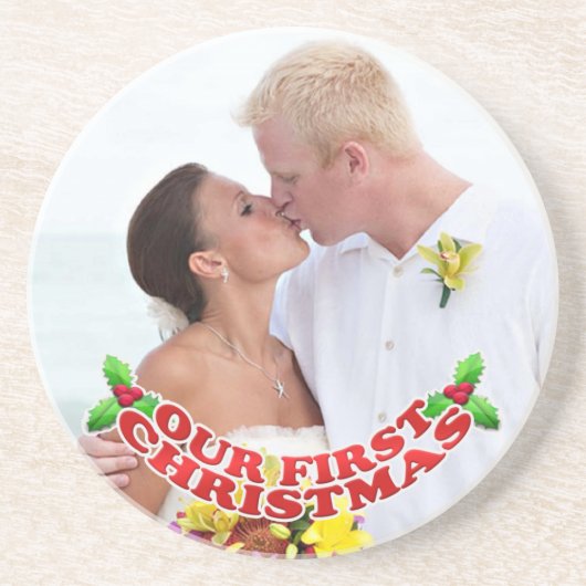 En Grès Notre premier Dessous de verre photo de Noël (Devant)