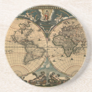 En Grès Old World Map Vintage Earth Dessous de verre cadea