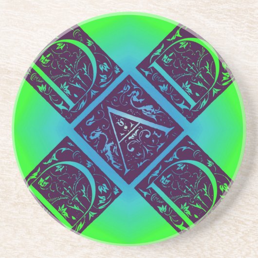 En Grès Papa Fancy Texte bleu et Dessous de verre vert (Devant)