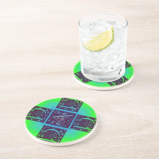 En Grès Papa Fancy Texte bleu et Dessous de verre vert (Côté)