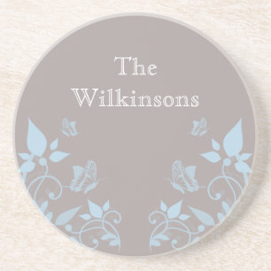 En Grès Papillon Bleu Dessous de Verre Floral