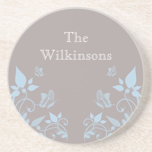 En Grès Papillon Bleu Dessous de Verre Floral (Devant)