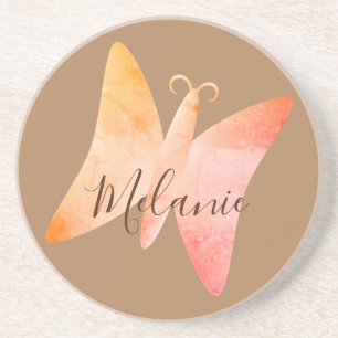 En Grès Papillon rose Peach Dessous de verre personnalisé