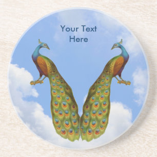 En Grès Peacock Pair Art Dessous de verre animal personnal