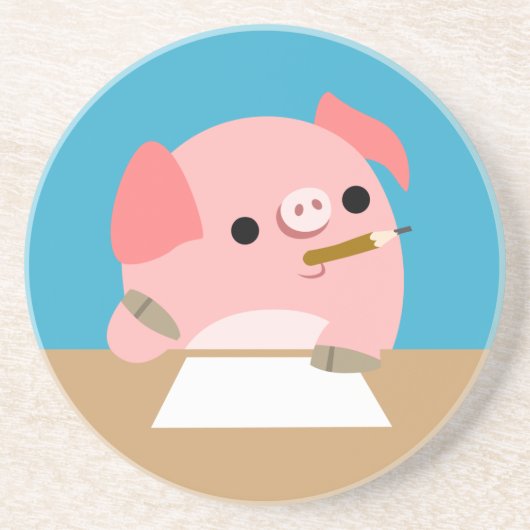 En Grès Petit cochon de dessin mignon Dessous de verre "Wr (Devant)